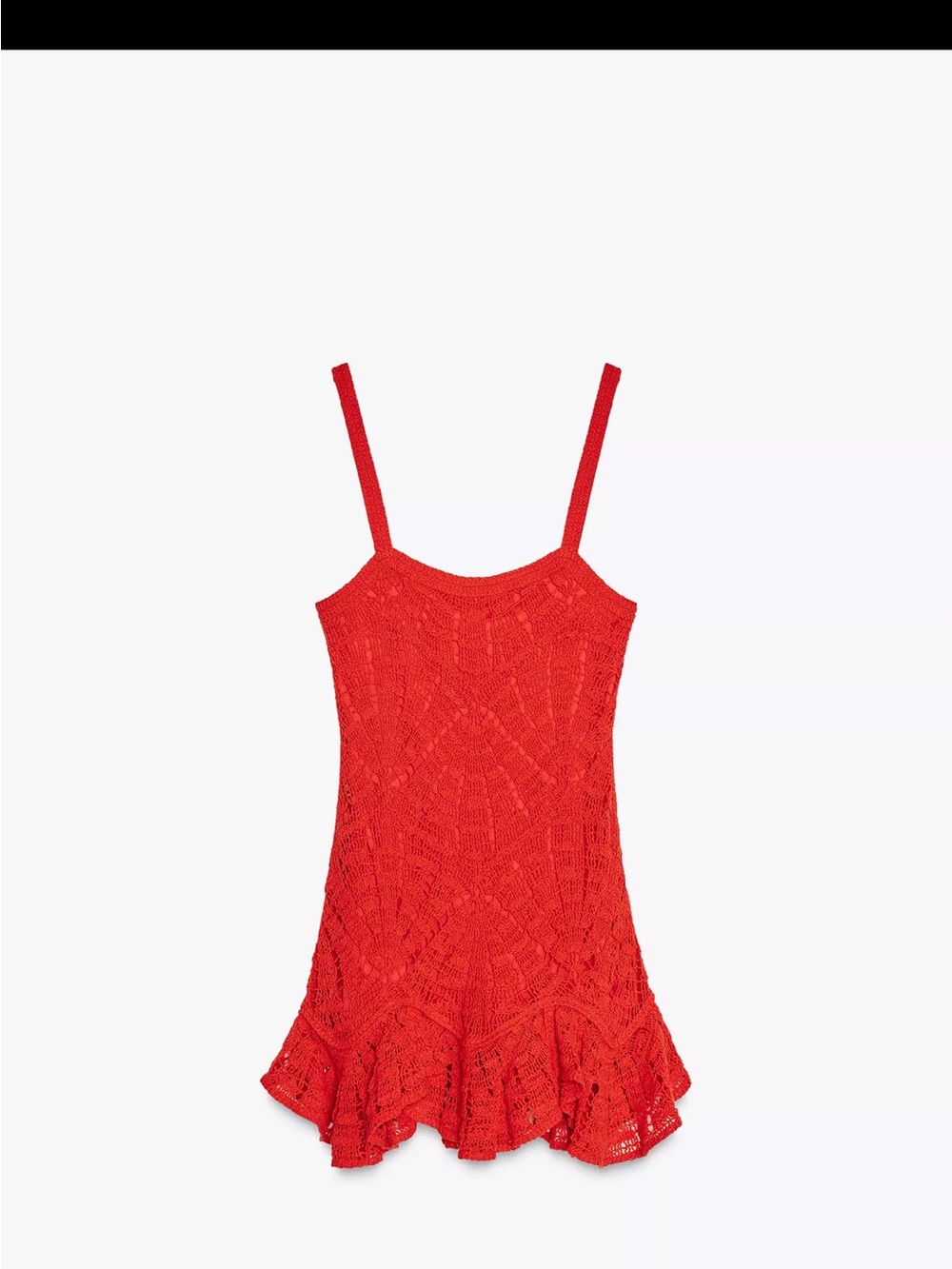 Zara Red Crochet Knit Mini Dress with Ruffled Hem